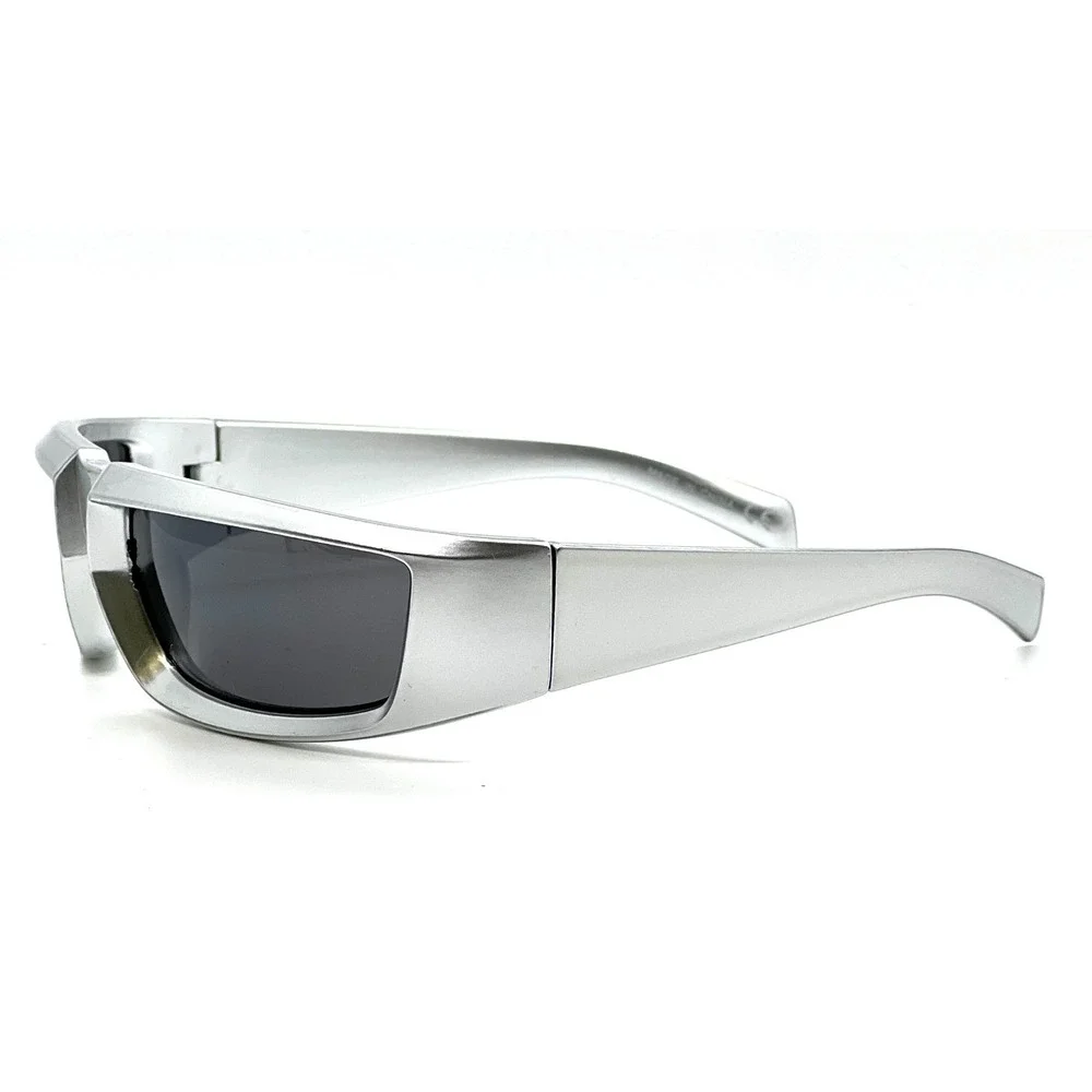 Silver Metallic Sunglasses Shield Sun Glasses Sport Riding‎ Mirror Driving UV400